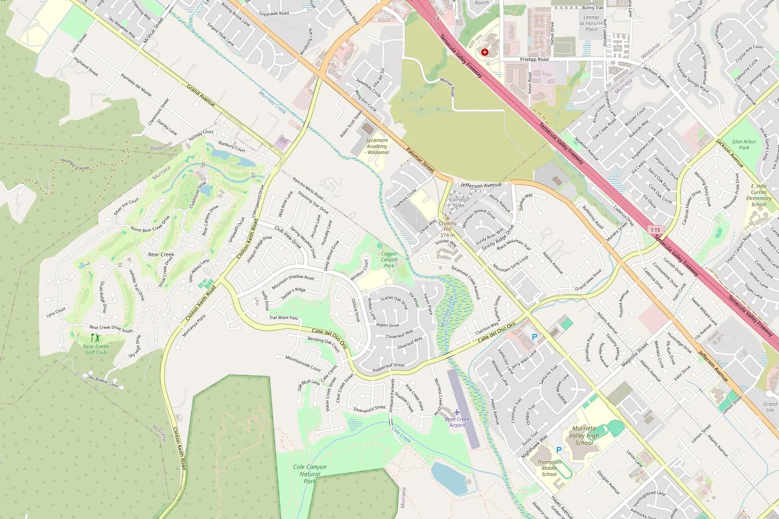 Street map of the Copper Canyon area of west Murrieta