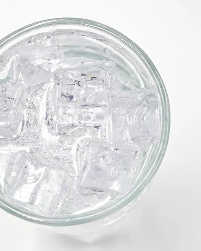 Top view of a glass full of ice cubes