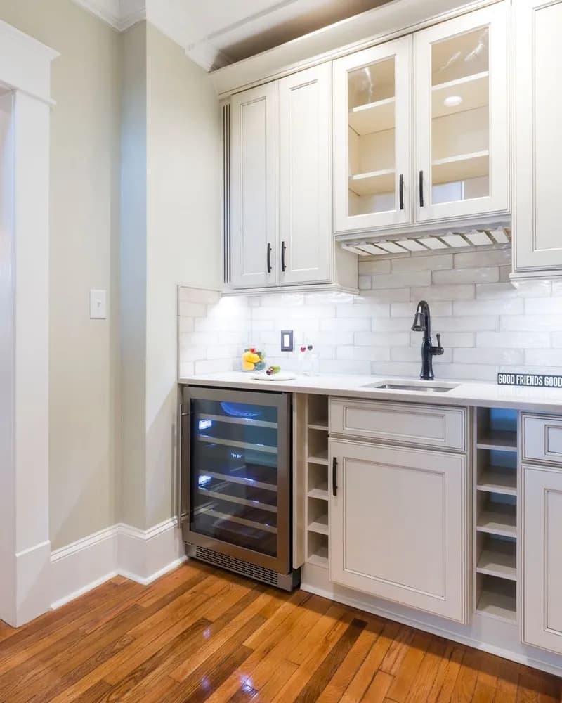 Undercounter wine cooler in a bright kitchen